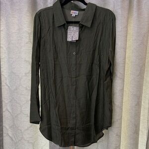 LuLaRoe Olive Green Button-Up Shirt